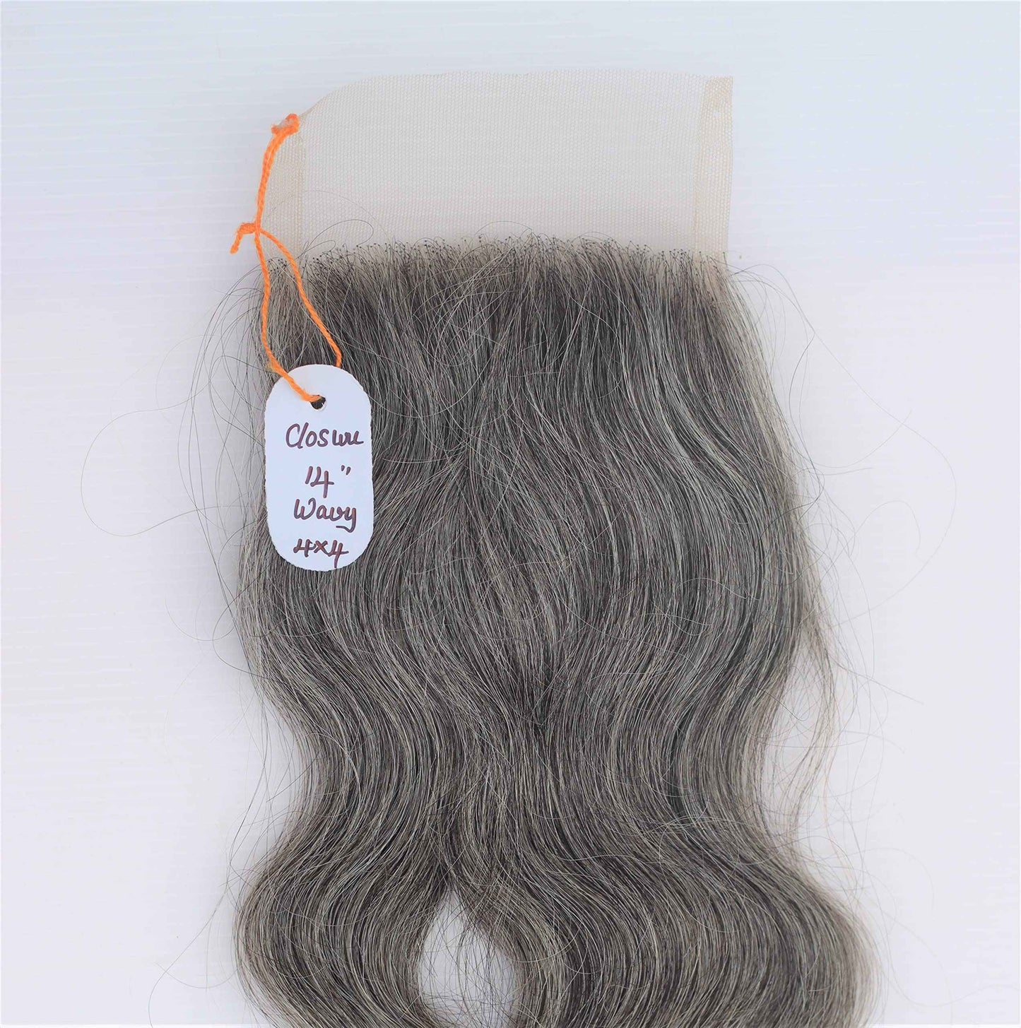 4x4 Closure 14" Salt & Pepper/Natural Gray Transparent Lace Hand Made with 100% Natural Indian Virgin Temple Raw Hair