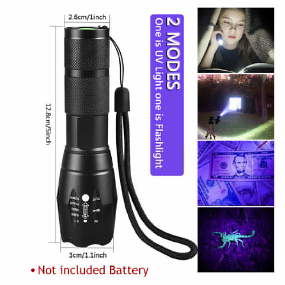 UV Flashlight 2-in-1 Blacklight Lamp for Currency & Inspection 395nm Mini Pocket Torch