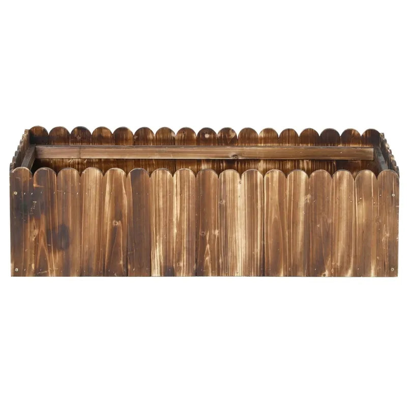 Raised Wooden Planter Box Garden with Scalloped Edges - Natural Finish