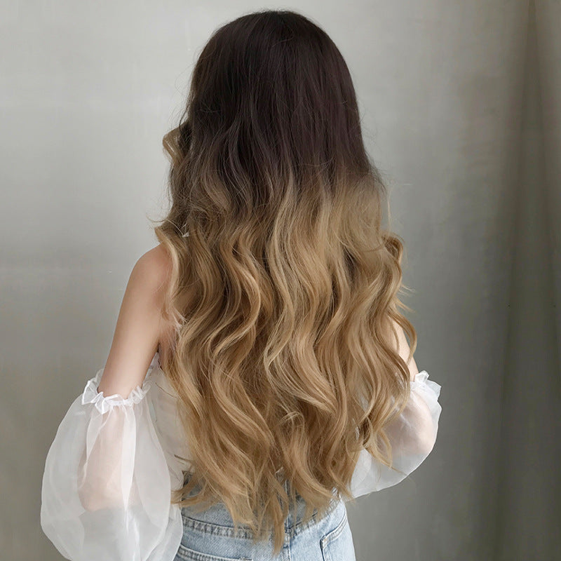 Women's Long Golden Wave Wig 75cm Full Head Synthetic Hair with Natural Look