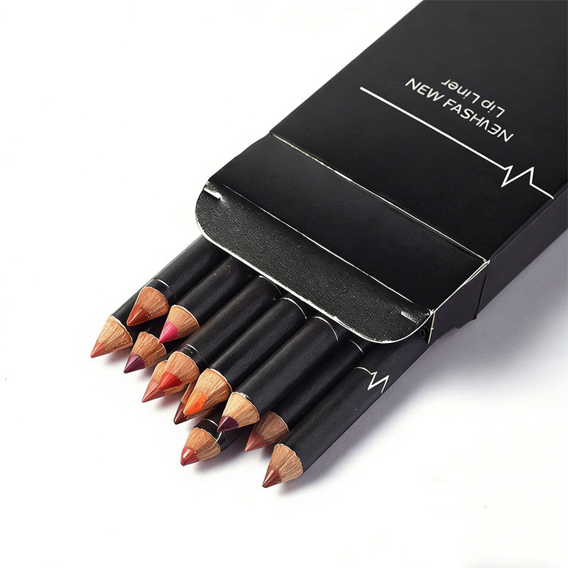 12-Color Long-Lasting Lip Liner Pencil Set - Velvet Matte Waterproof Makeup