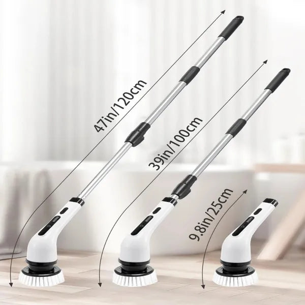Electric Cleaning Brush with 9 Replaceable Heads & Extendable Rod