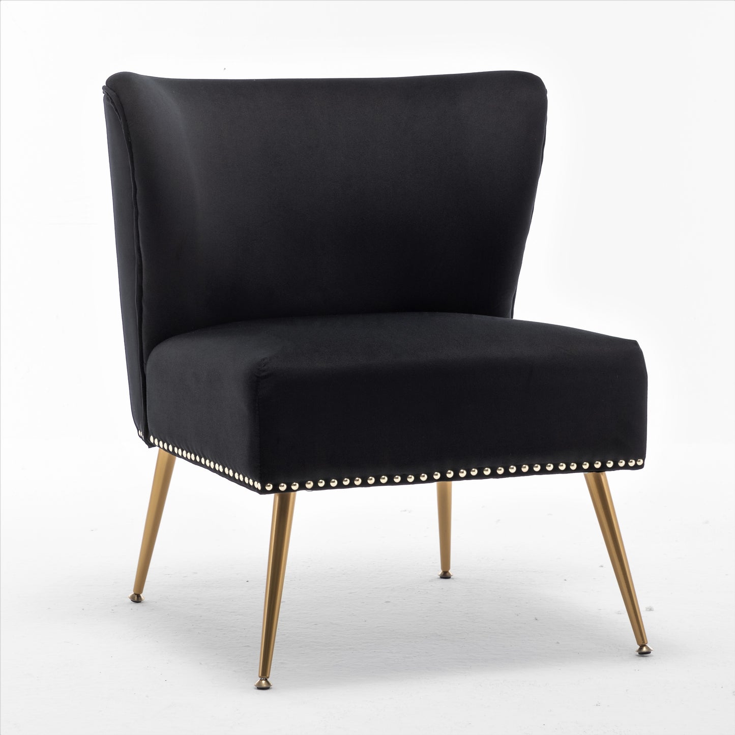 Printed Cloth Accent Chair, Armless Slipper Chair With Metal Legs,