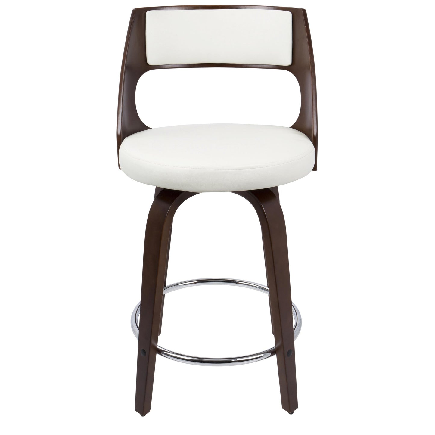 Mid-Century Modern Swivel Counter Stool Set of 2 - Cherry & White Faux Leather