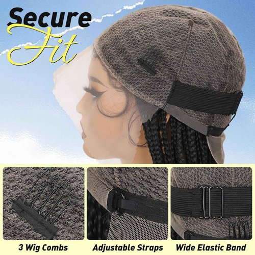 FAVE 36" Full Lace Braided Wigs, Glueless Braided Wig with Baby Hair Square Braided Wigs for Black Women Premium Synthetic Fibers and Easy to Install