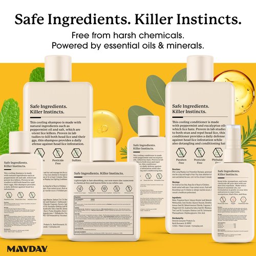 MAYDAY Back to School Bundle includes 3.4oz & 12oz Lice Treatment & Prevention Shampoo & Conditioner, 6oz Sunscreen, & 3.4oz Insect Repellent - Complete Protection for Lice, Insects, and Sun Exposure