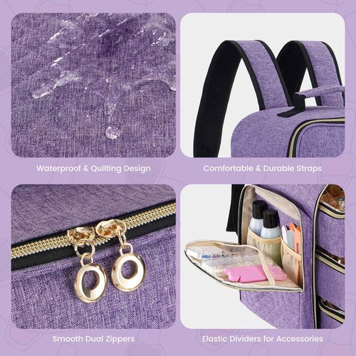 Hautton Nail Polish Organizer Holds 126 Bottles, Extra Large Storage Bag with 3 Removable Drawers, Professional Nail Supplies Travel Carrying Case for Nail Tech Manicurist -Purple