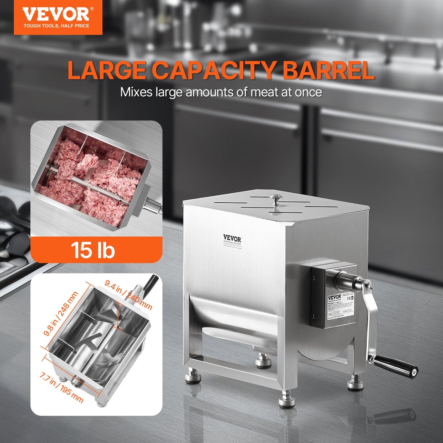 Manual Meat Mixer - 15LB Capacity Sausage Mixing Machine