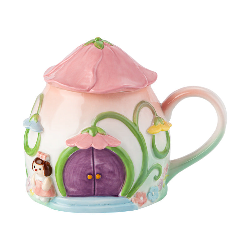 Cute Girl Heart Greenhouse Ceramic Water Cup 420ml Kitchen Drinkware