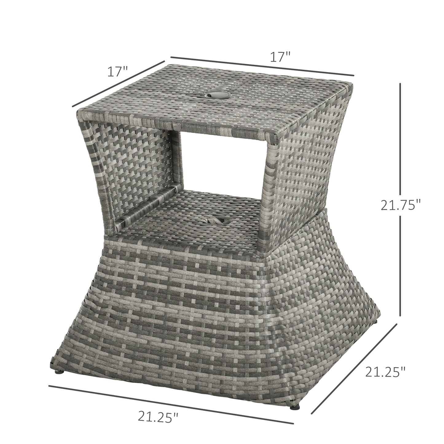 Outdoor Rattan Wicker Side Table with Umbrella Hole - Gray