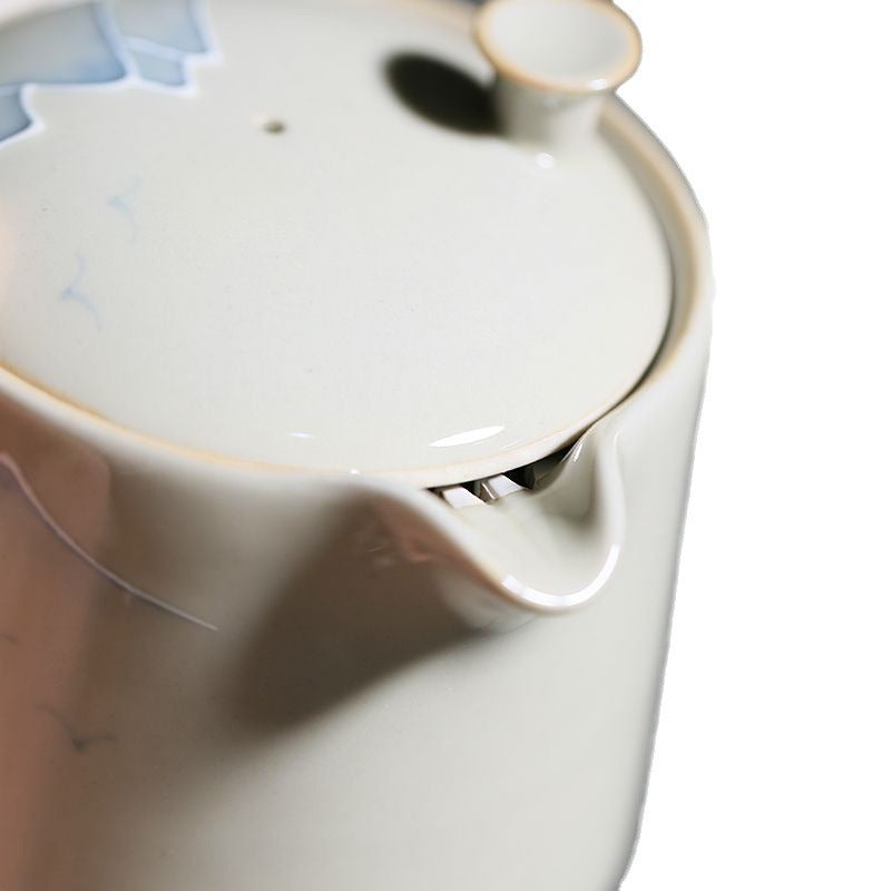Hand-Painted Ceramic Tea Stove with Side Handle and Landscape Design