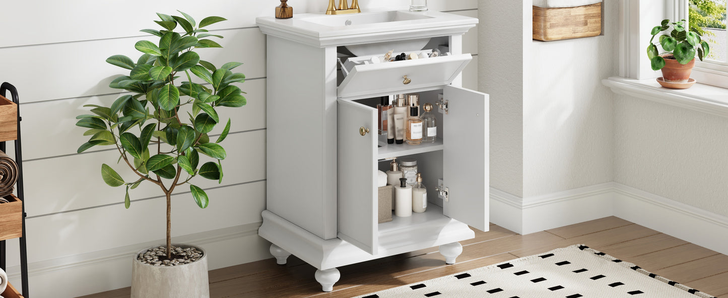 24" Modern Bathroom Vanity with Tip-Out Drawer - White