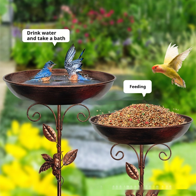 Retro Iron Bird Feeding Flowerpot - Decorative Garden Art