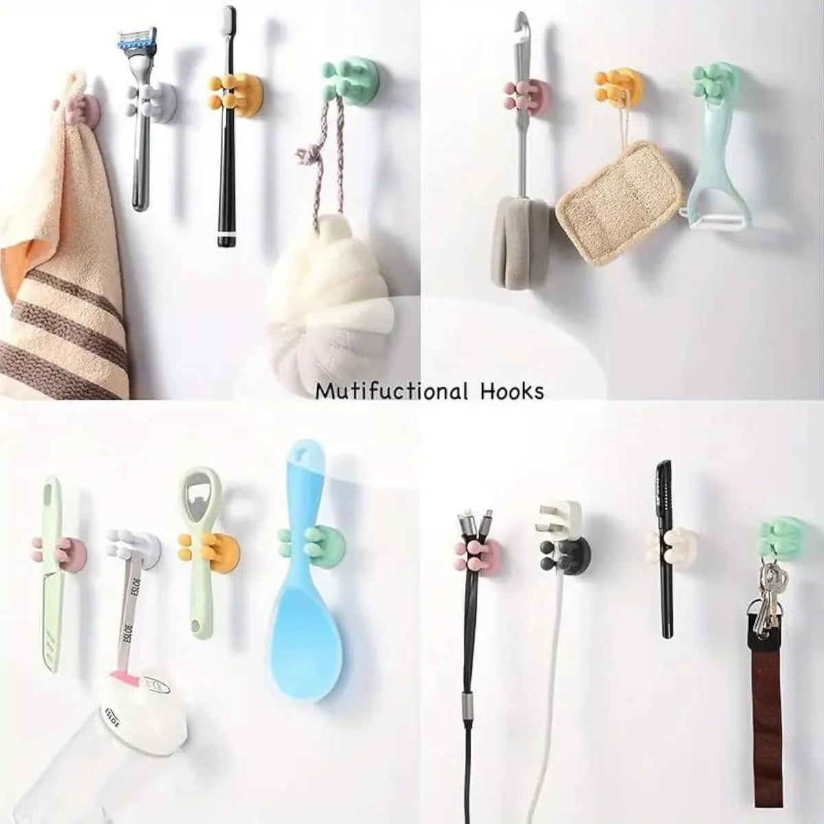 Multi-Function Waterproof Silicone Toothbrush Holder with Adhesive Wall Hooks for Bathroom Kitchen Living