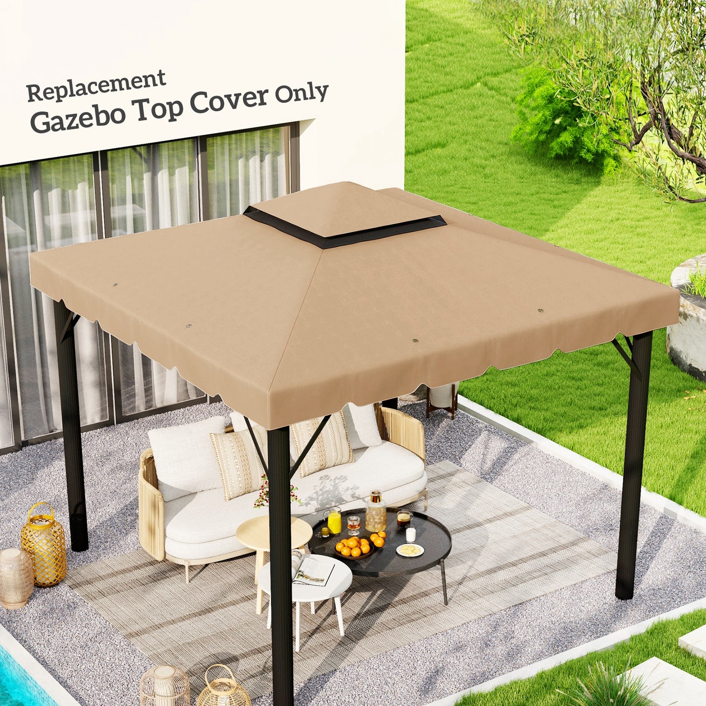 10x10 Gazebo Replacement Canopy - Khaki, Model 84C-051/84C-269
