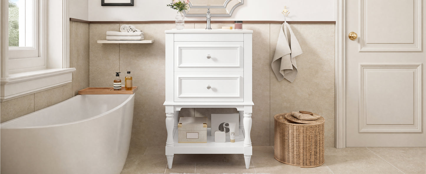 20'' White Bathroom Vanity with Ceramic Sink & Storage Cabinet
