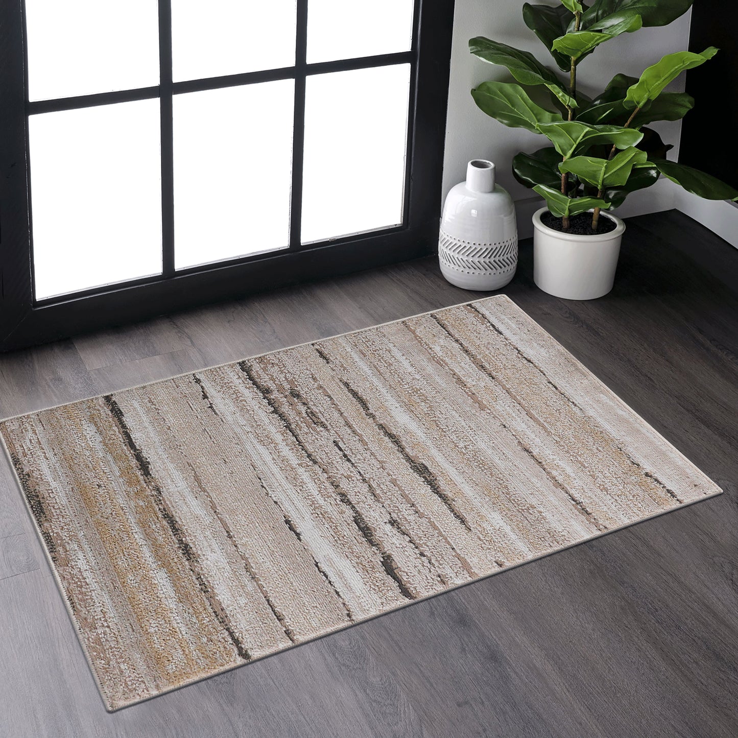 PAYAS 2X3 Brown Striped Doormat Rug