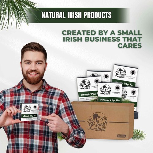 The Black Stuff All Natural Bar Soap for Men Handmade Cold Process Soaps with Organic Ingredients and Essential Oils - Mens Soap for Daily Use, Atlantic Pine Tar (5 Packs)