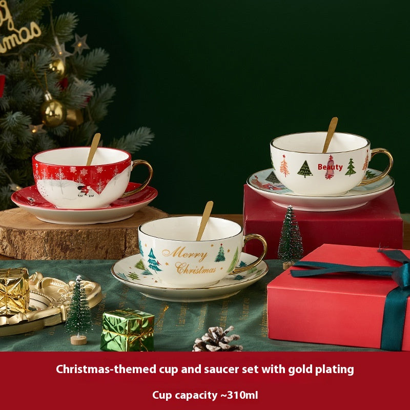Gift Box Tea Set with Ceramic Teapot & Cups - Gold Plated Snowflake Design, Christmas Gift