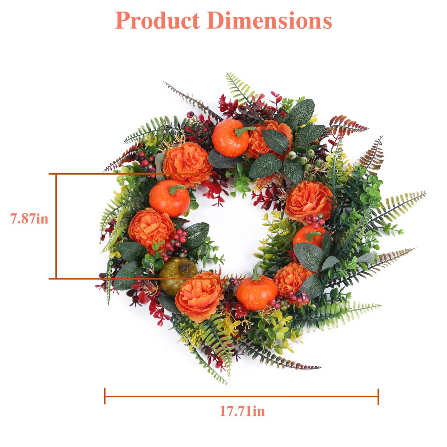 Autumn Wreath with Pumpkin, Leaves & Berries - 17.71 Inch