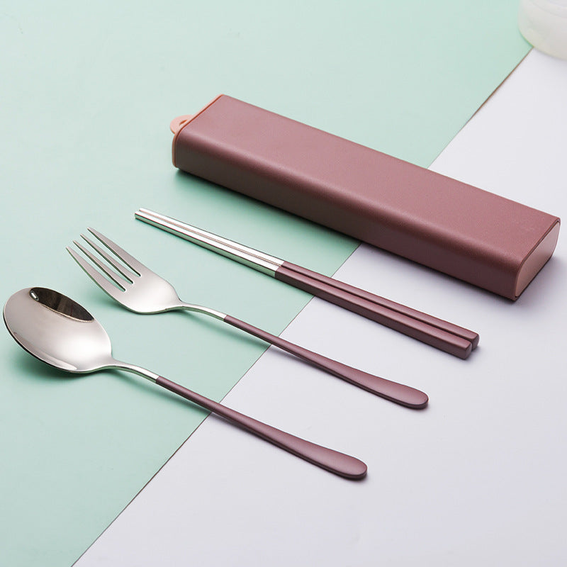 Stainless Steel Portable Tableware Set with Fork Spoon Chopsticks & Storage Box