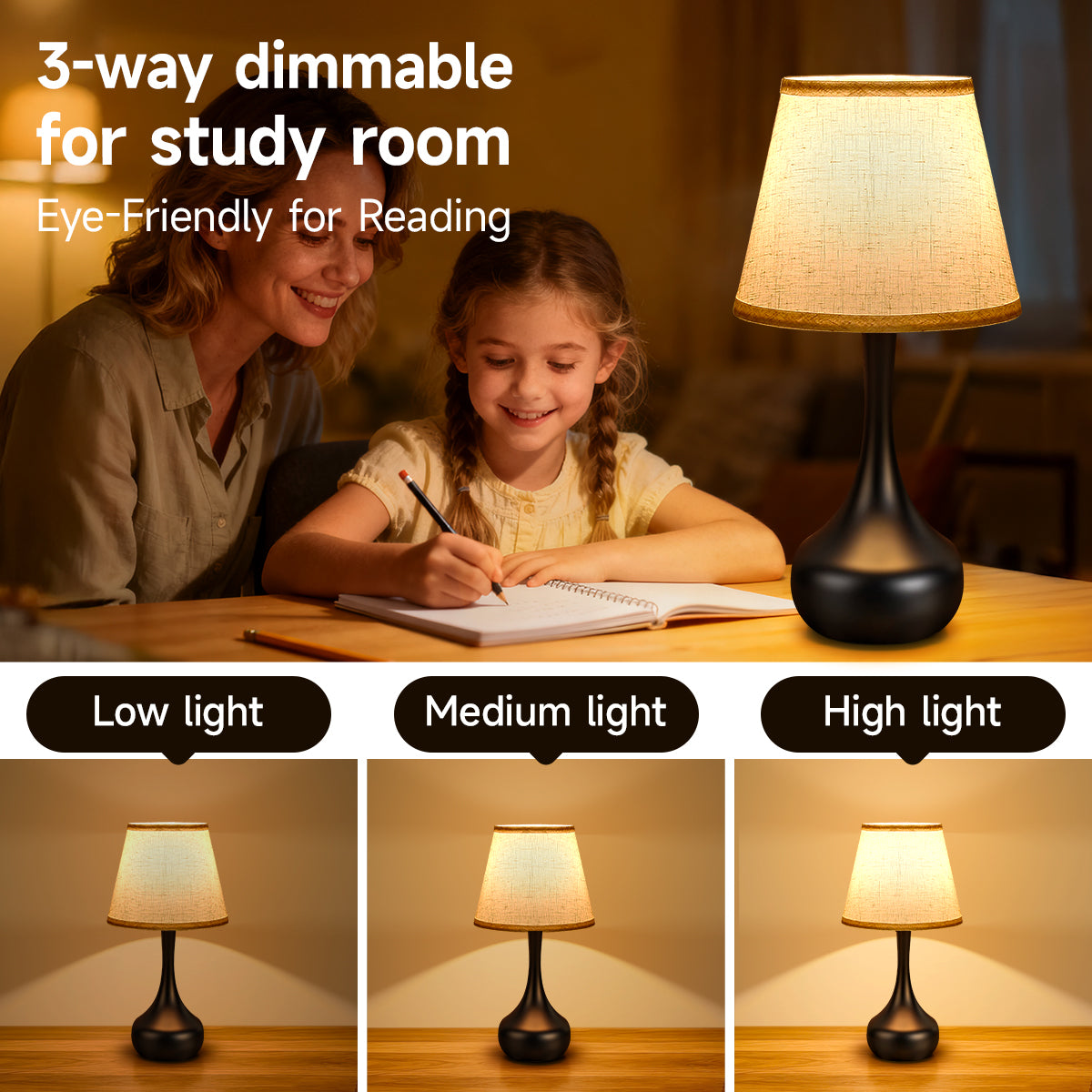 Dimmable Touch Table Lamps Set of 2 - Black & Beige