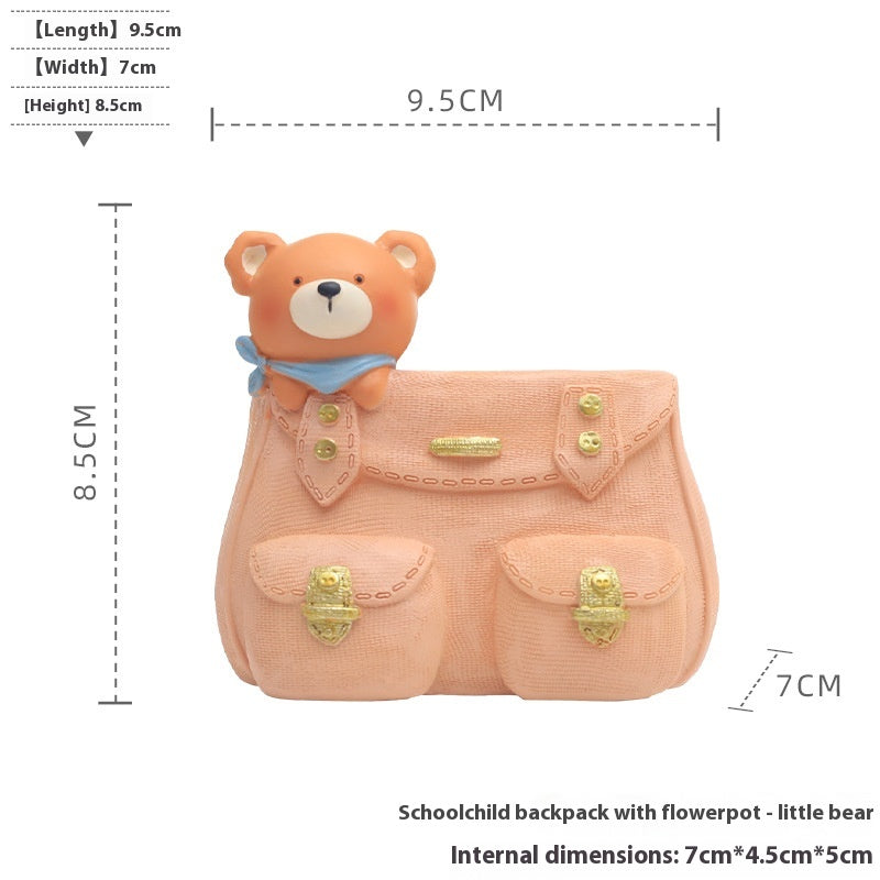 Cartoon Animal Resin Flower Pot Backpack Pen Holder for Desktop Storage