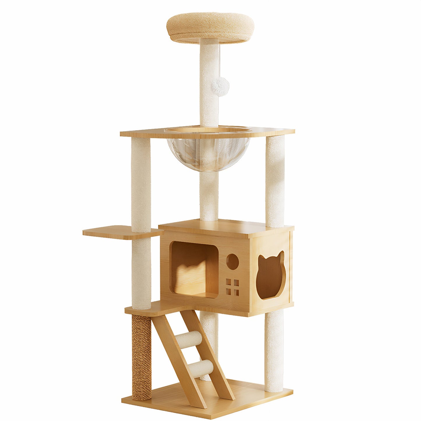 48.8-Inch Modern Wooden Cat Tree Tower with Sisal Posts & Top Perch