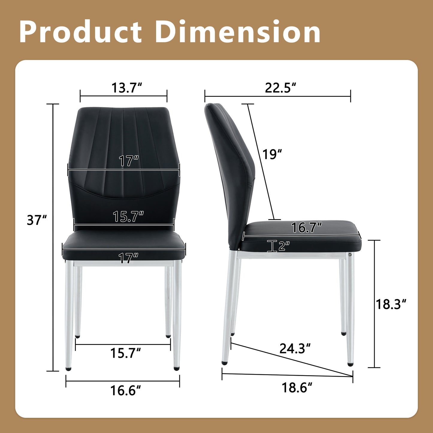 Set Of 4 Black - And Silver Dining Chairs,37 Inches High Ergonomic PU