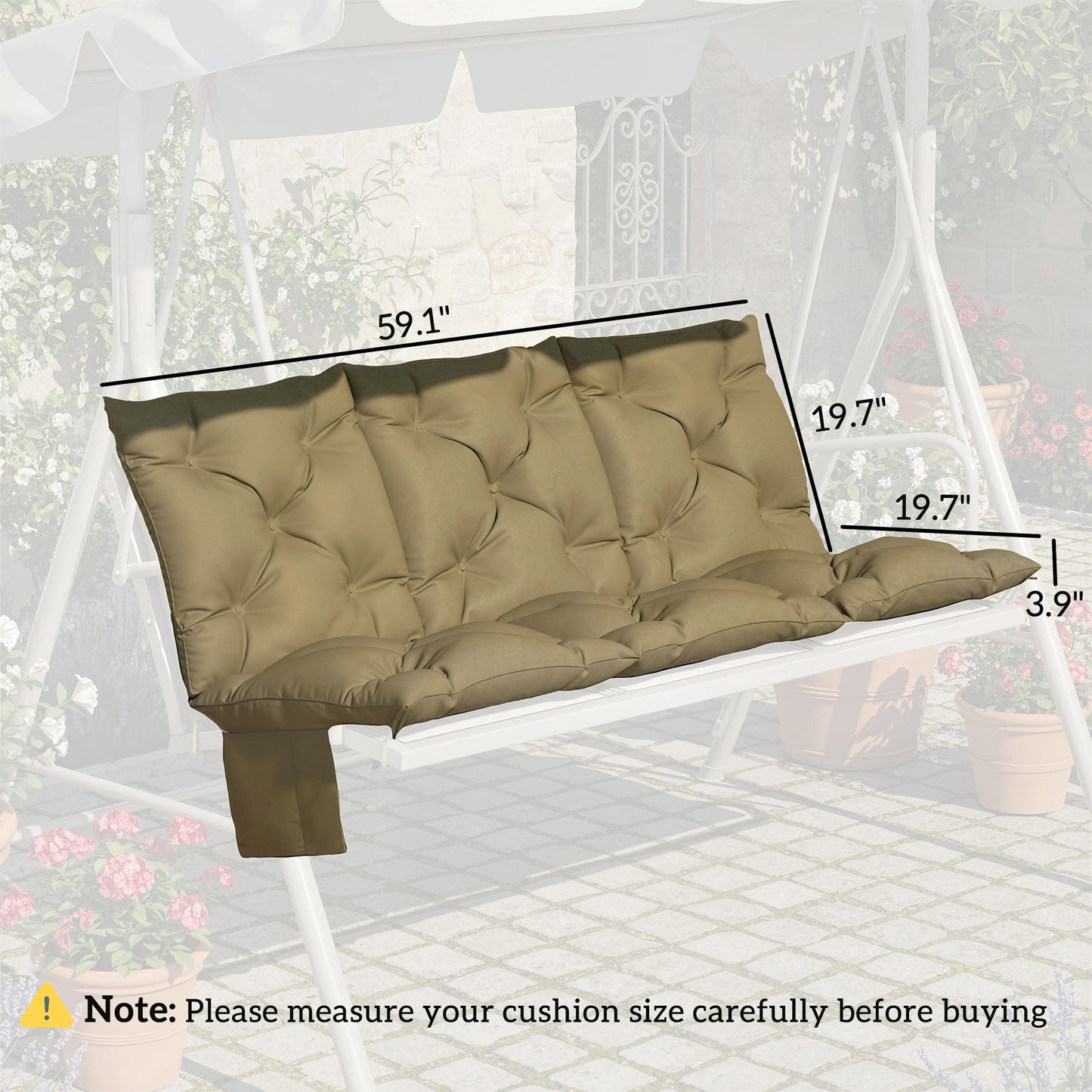 Outdoor Bench Cushion with Backrest & Side Pocket - Beige