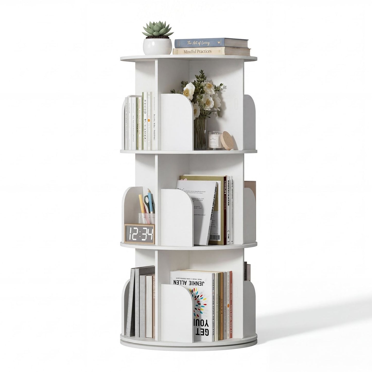 360-Degree Rotating Corner Bookshelf - Space-Saving Design
