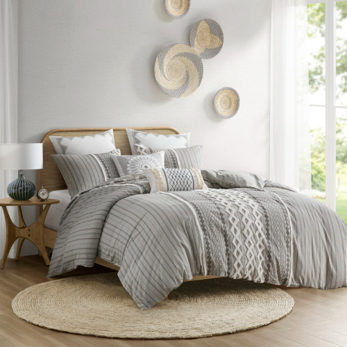 Full/Queen Cotton Duvet Cover Set with Chenille - Multicolor