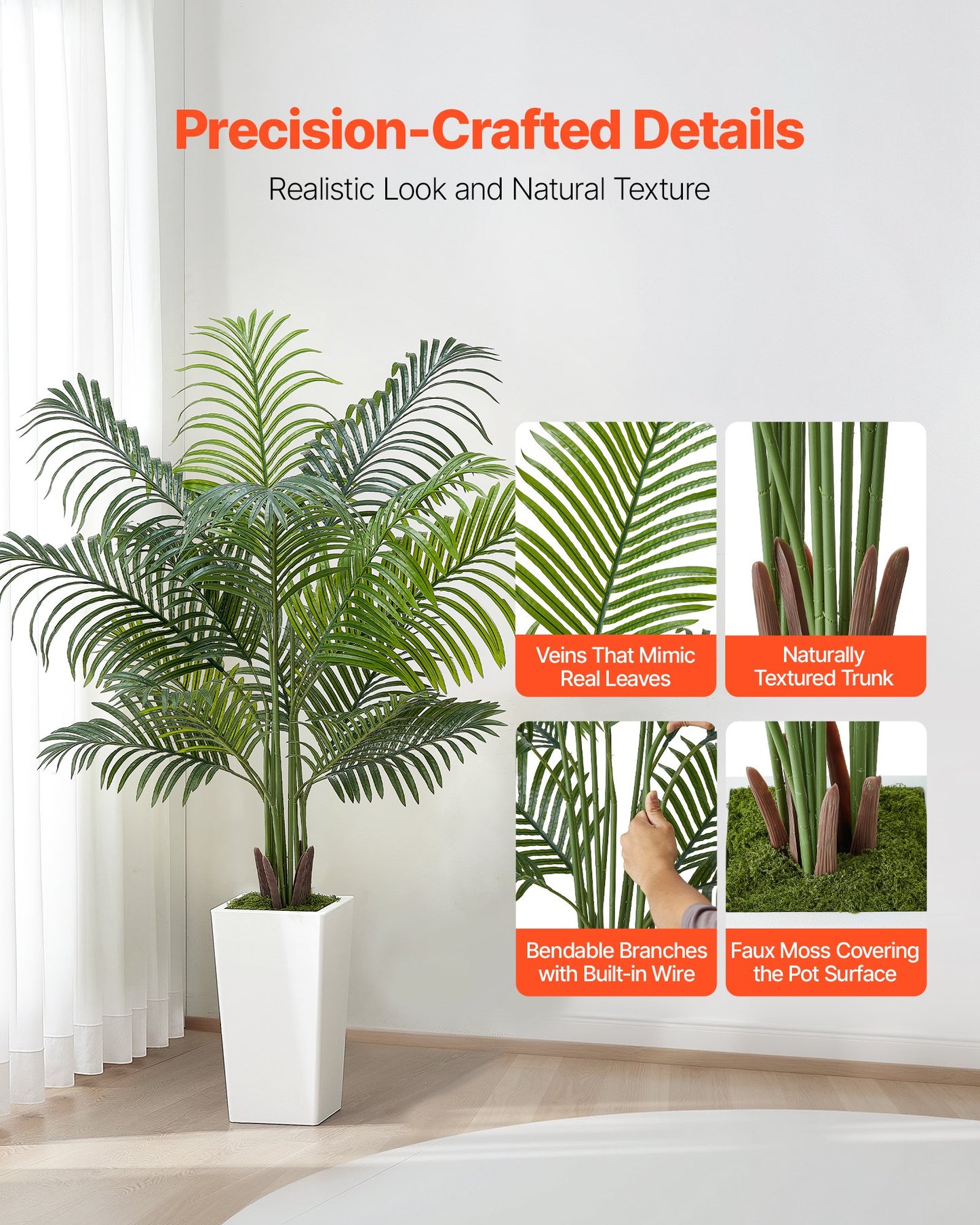 5ft Artificial Areca Palm Tree Faux Plant in Pot for Home Office Decor - Green