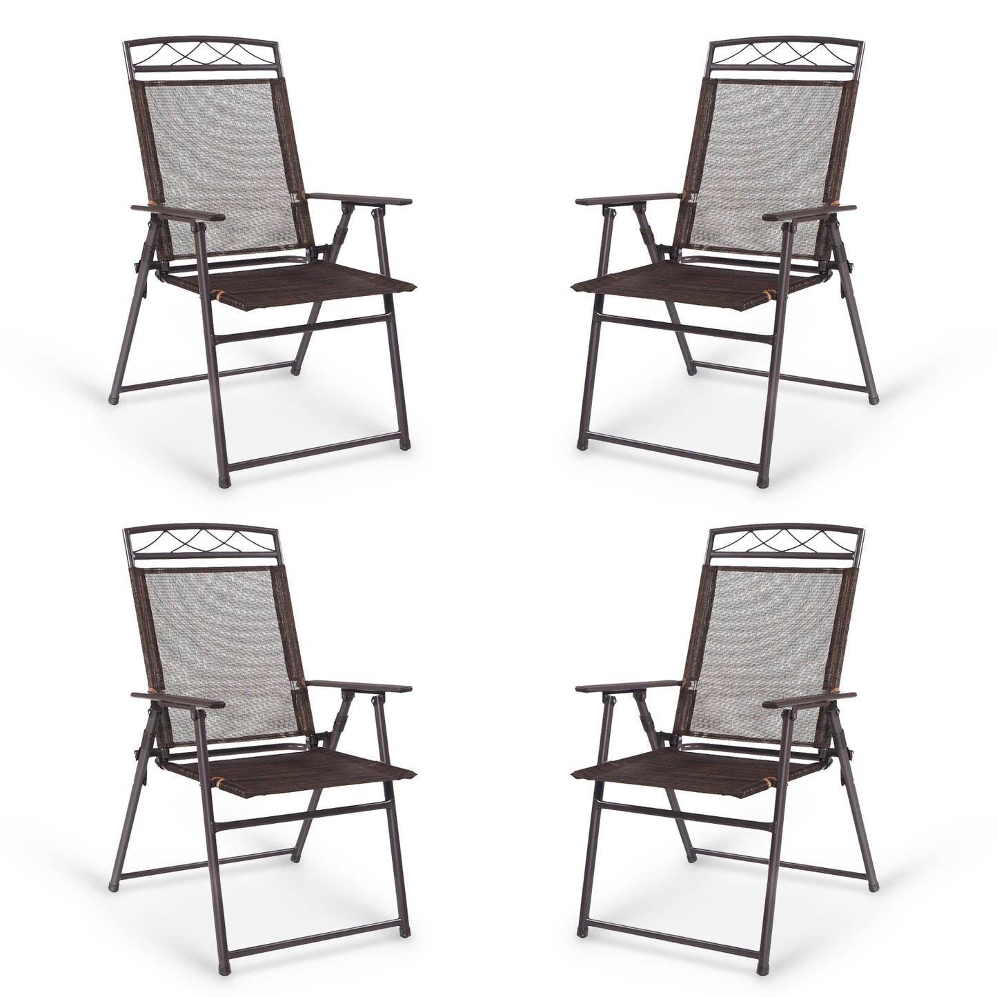Set of 4 Folding Sling Patio Chairs - Steel Frame, Weather-Resistant Fabric