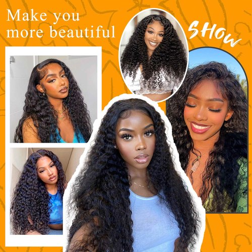 DZFAYESM 13x4 Deep Wave Lace Front Wigs Human Hair 200% Density Black Curly Human Hair Wig Short Natural Wigs for Black Women Transparent Lace Frontal Wig for Daily Wear 18 Inch