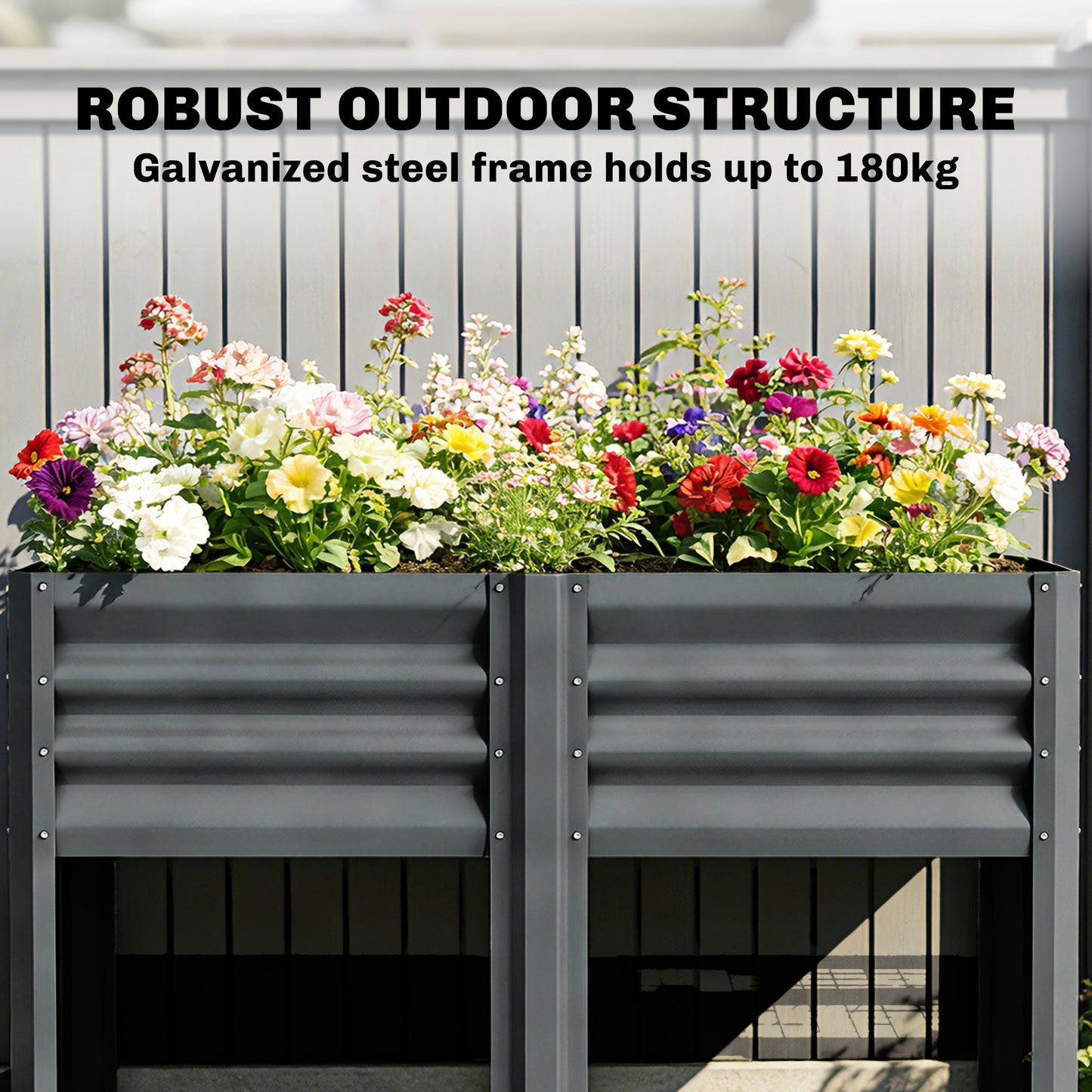 Galvanized Steel Raised Garden Bed with Storage Shelf - 31.5 Inch Dark Gray