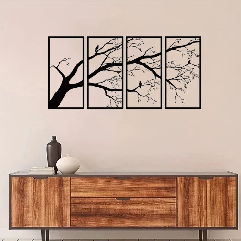 Black Tree of Life Metal Wall Art Decor - Set of 4