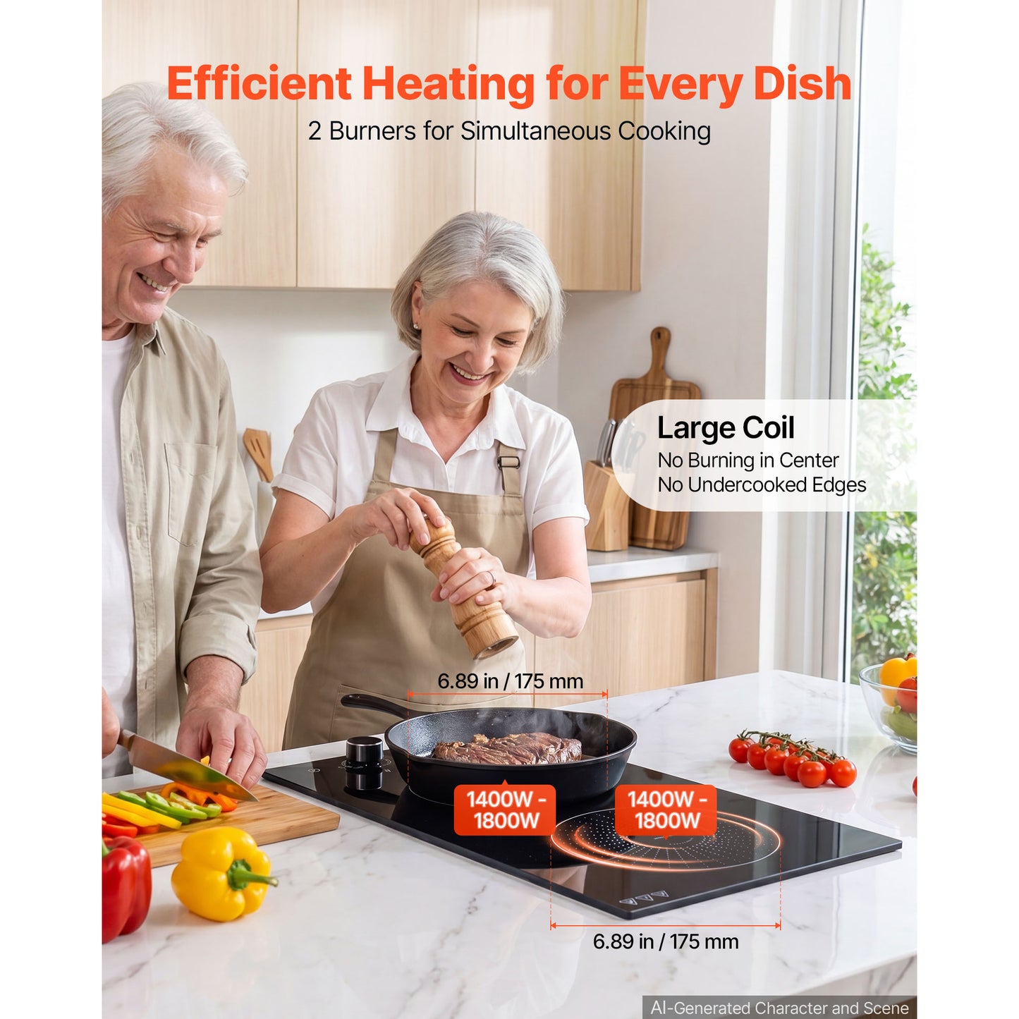 12-Inch 2 Burner Induction Cooktop with 11 Power Levels, Child Lock and Ceramic Glass