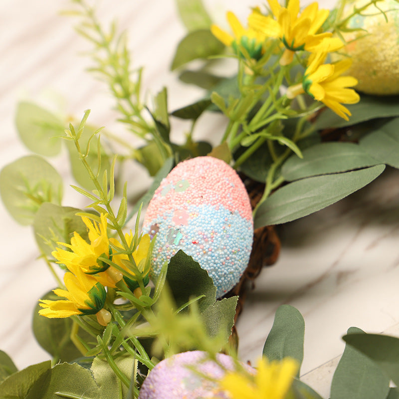 Small Leaf Eucalyptus Easter Wreath - 40cm Decorative Flower & Egg Garland
