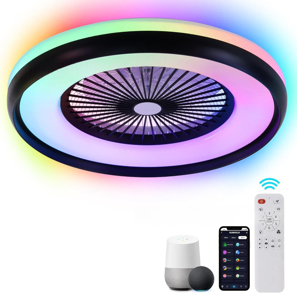 RGB Smart Ceiling Fan Light with Graffiti Design - Dimmable App Control