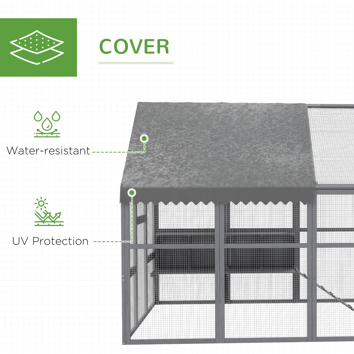 Large Chicken Coop with Nesting Box and Water-Resistant Cover - Gray, 1240x740x225mm