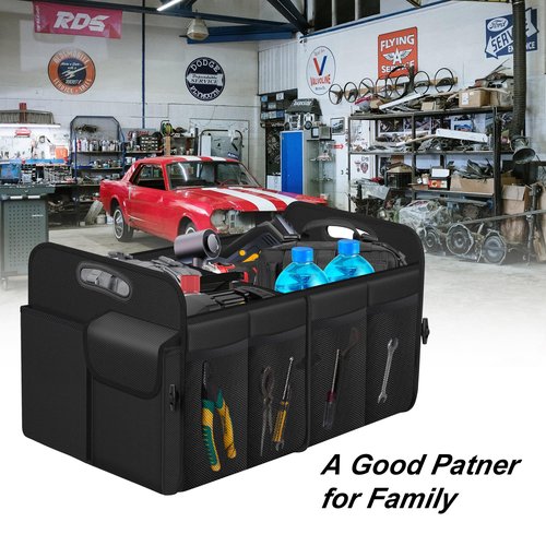 Femuar Car Trunk Organizer, Trunk Storage Organizer with 72L Large Capacity Waterproof Collapsible and 11 Pockets, Trunk Organizer for Suv/Jeep/Sedan, Large Size, Black