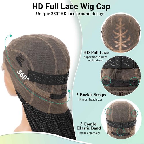 Fecihor 360° HD Full Lace Triangle Knotless Braided Wigs with Boho Curly Ends for Women Box Braid Wig with Baby Hair Premium Synthetic Black Braided Lace Front Wigs 36 Inch