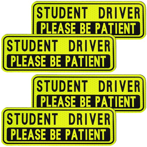 BFXM 4 PCS Student Driver Magnet for Car, Please Be Patient Funny Magnetic Student Driver, New Driver Safety Warning Bumper Sticker Signs, Reusable Movable Rookie Driver Reflective Magnets Stickers