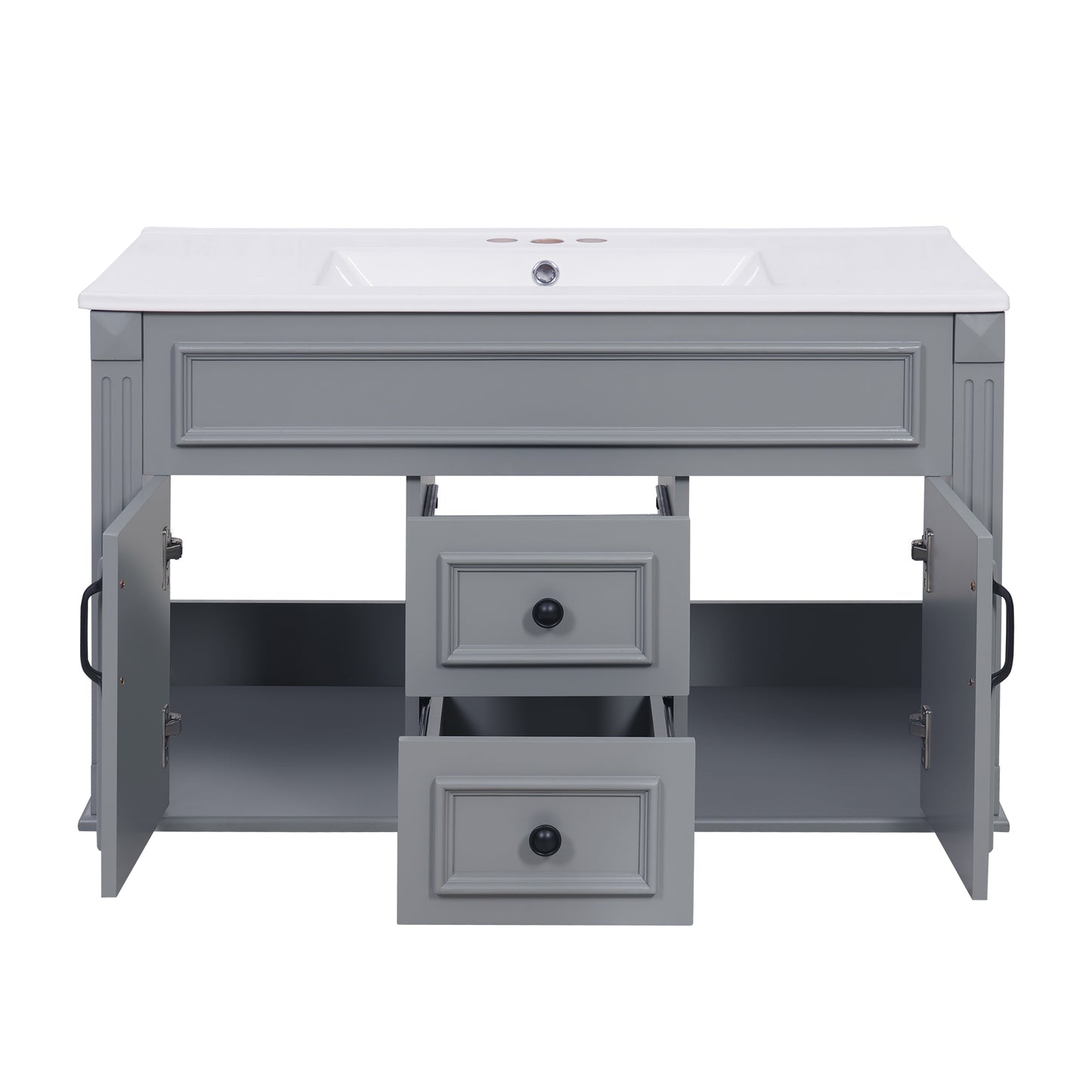 36-Inch Wall-Mounted Bathroom Vanity with Ceramic Sink - Gray