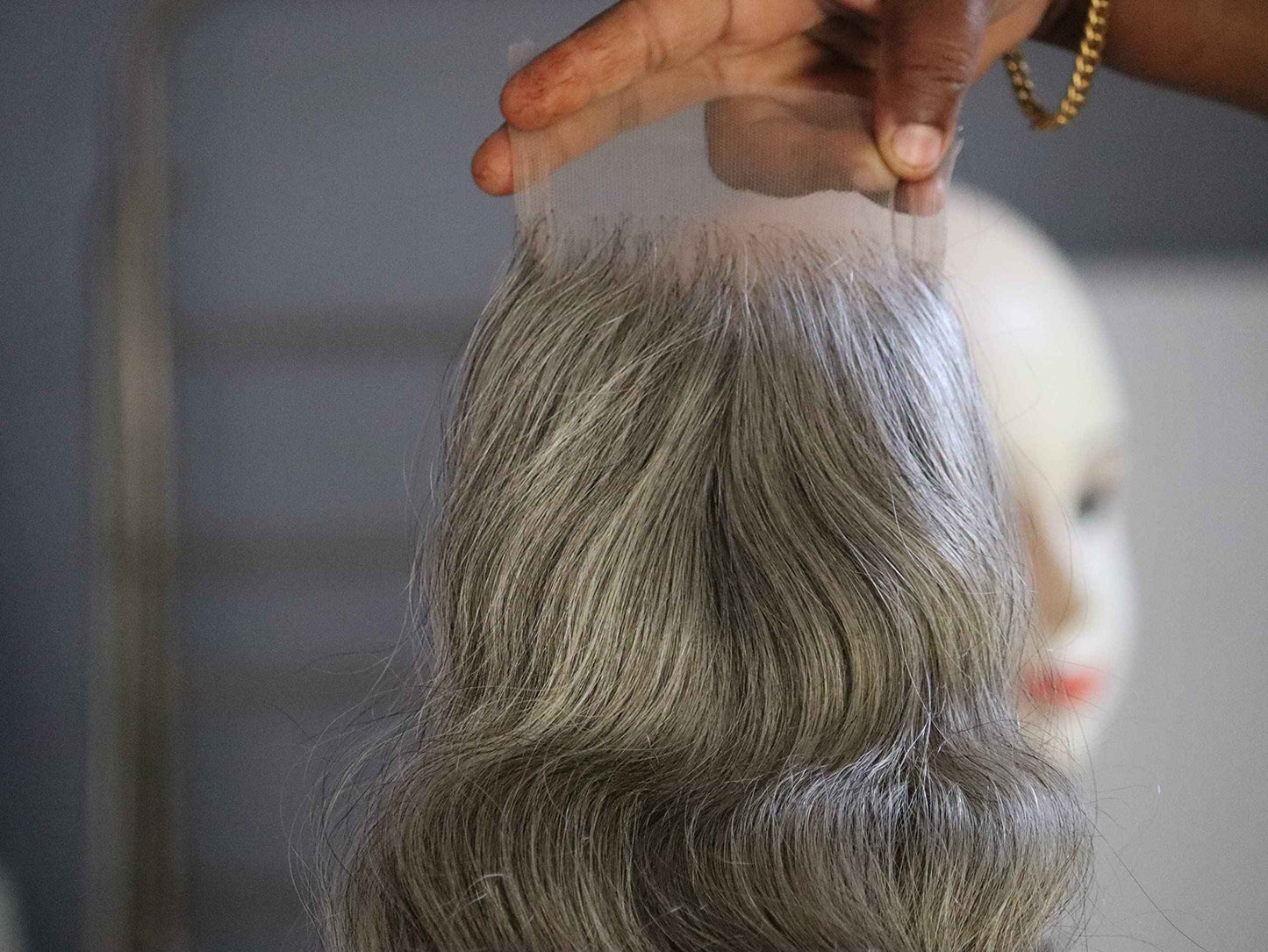 4x4 Closure 14" Salt & Pepper/Natural Gray Transparent Lace Hand Made with 100% Natural Indian Virgin Temple Raw Hair