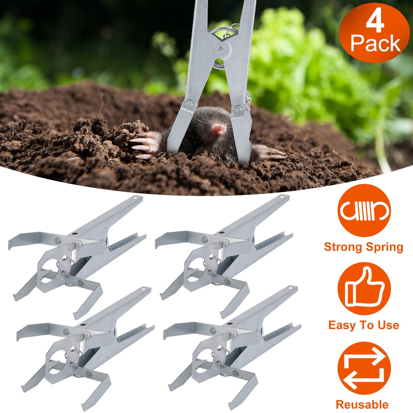 Reusable Mole Trap Set - 4 Pack, Easy-to-Use Garden Pest Control Tools