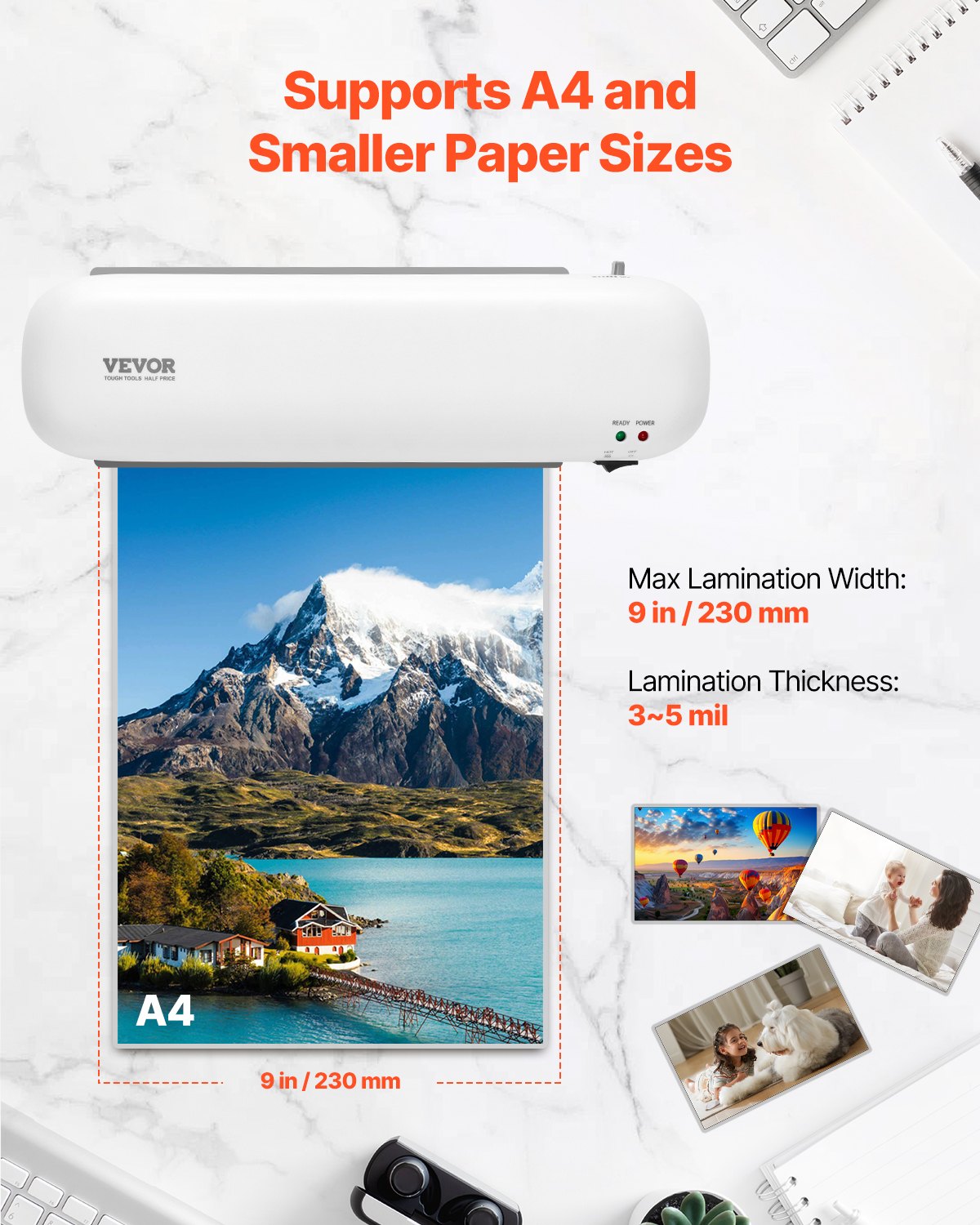 Thermal Laminator Machine for A4 Paper - Quick Warm, Portable, White