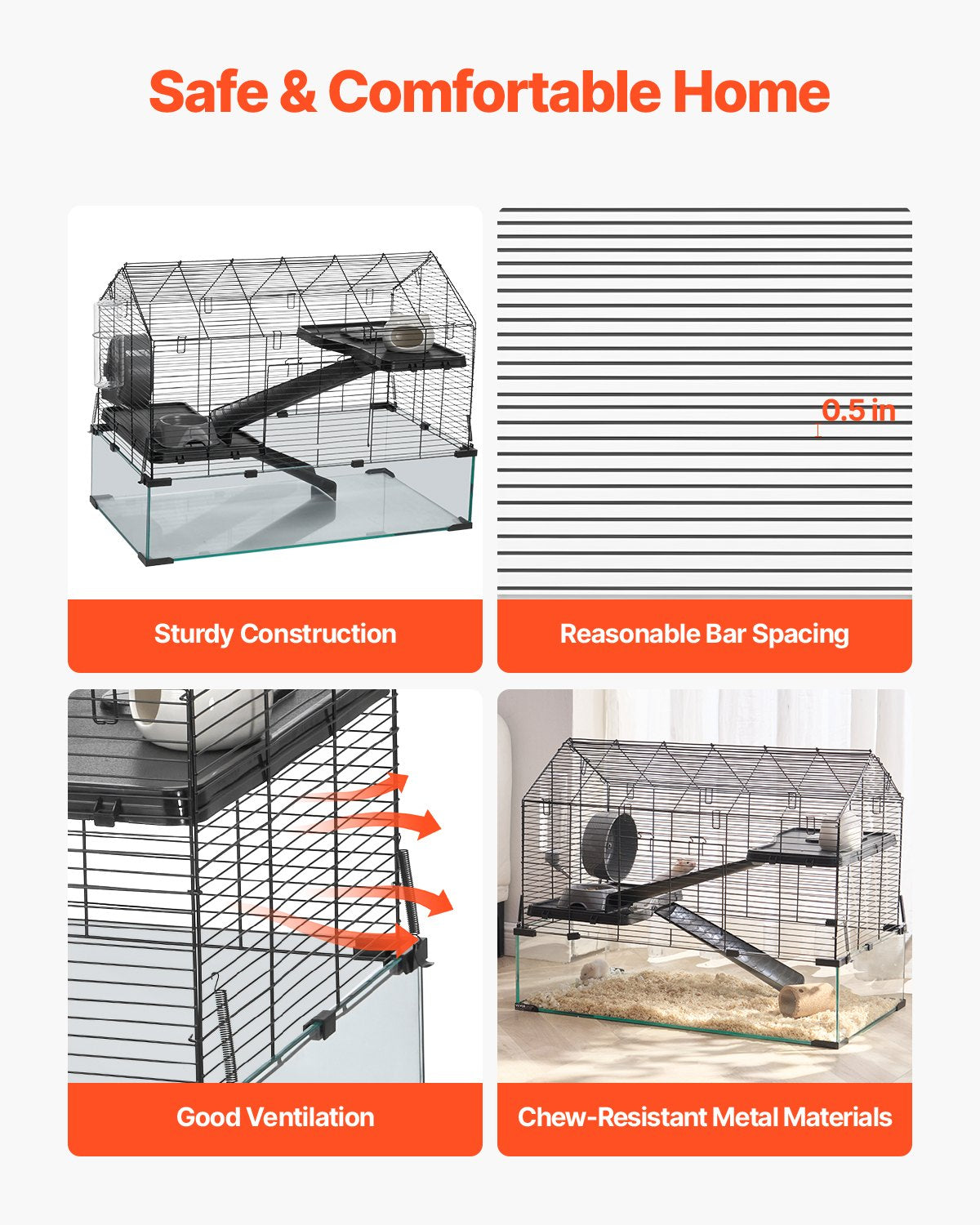 29.5 Inch Small Animal Cage with Acrylic Viewing Window - Metal Hamster Habitat in Black