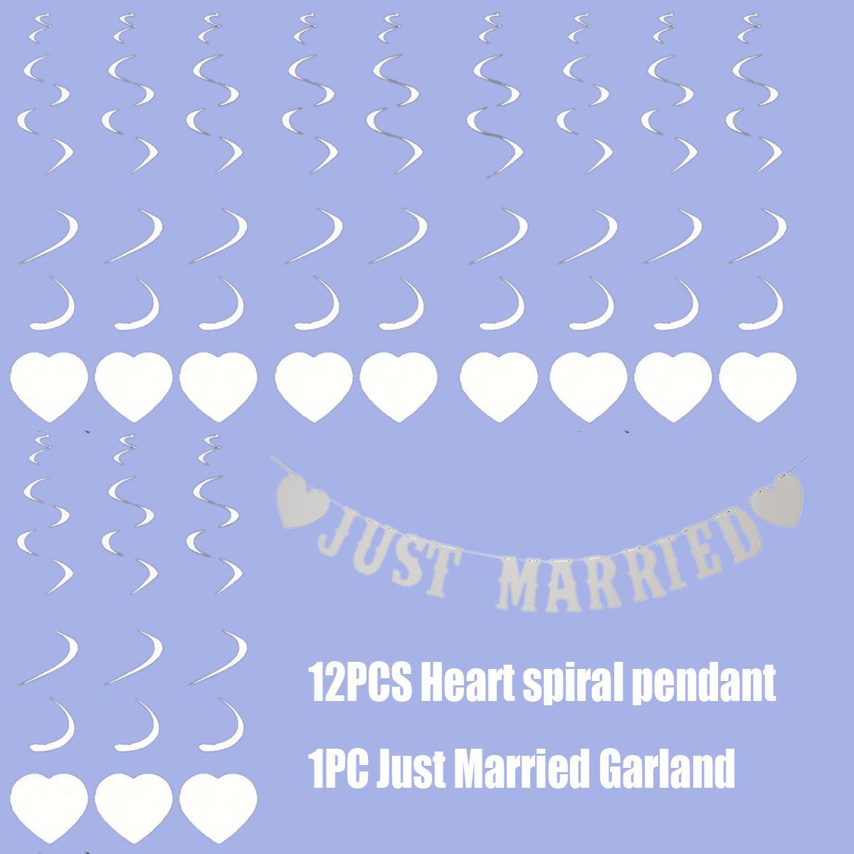 13-Piece Wedding Decoration Set with Just Married Banner & Swirls
